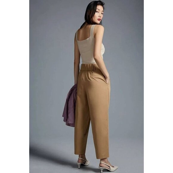 Anthropologie Exquise Lagenlook Barrel Leg Cotton Chino Ankle Crop Pants Size S - Picture 5 of 14